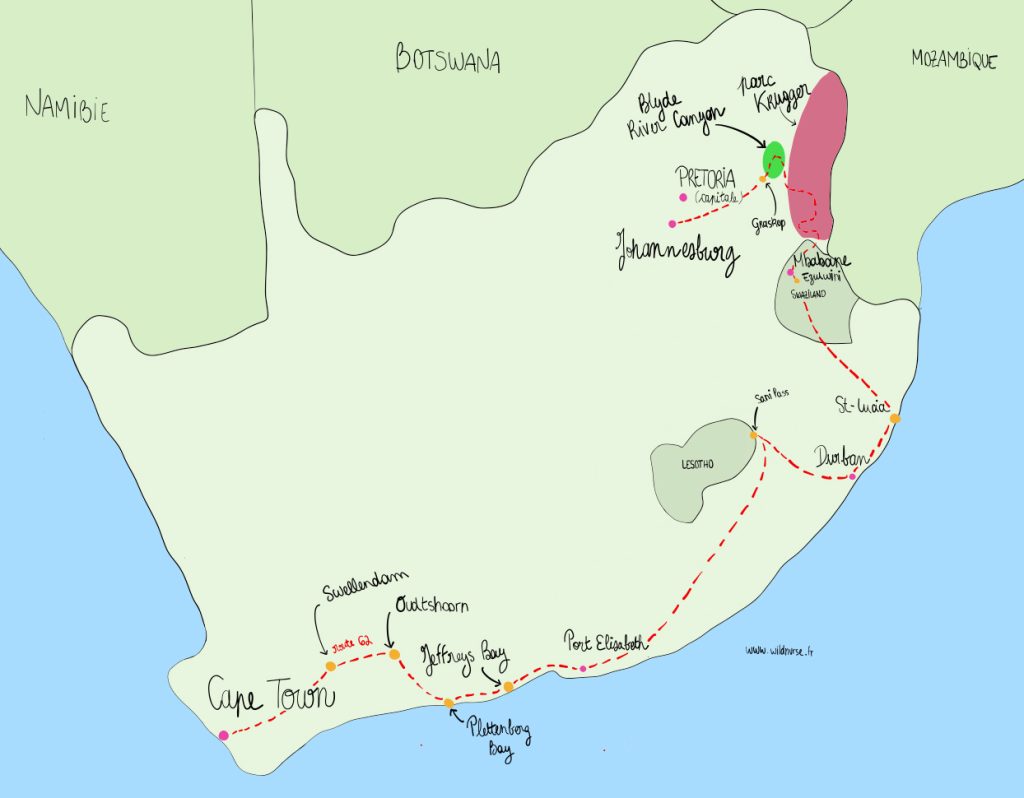 carte itinéraire en Afrique du Sud by wildnurse
